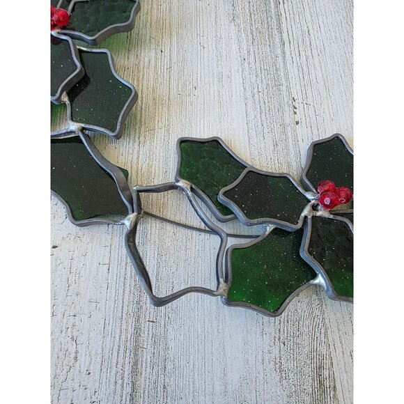 Vintage large 14" stained glass wreath hanging Xmas heavy decor - Picture 7 of 9